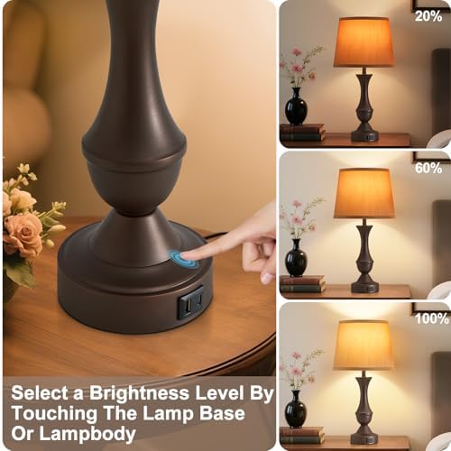 Luvkczc 22" Table Lamp Set of 2 - Farmhouse Vintage Brown Bedside Lamp - Image 4