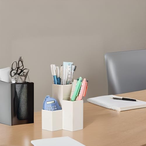 Pen Holder for Desk, White Pens Cup with 3 Compartment Small Desk Organizer Cute Pencil Holder for Office,School and Home (White, Triangular) - Image 3