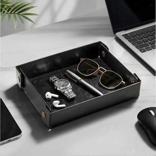 Valet Tray Organizer, Faux Leather Key Storage Tray, Catch All | Black - Image 6