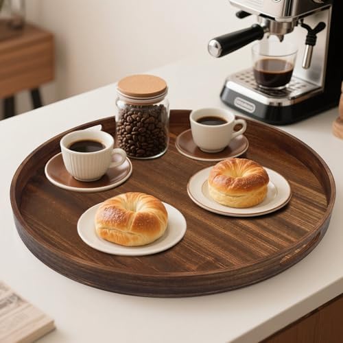 19.6" Extra Large Round Wooden Decorative Tray with Handles,Wood - Image 4