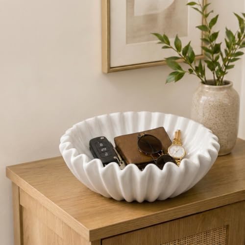 Small Ceramic Bowl Ivory Decorative Bowl, Modern Home Decor Centerpiece 6 Inches Key Jewelry Ruffle Fluted Scalloped Bowl - Image 5