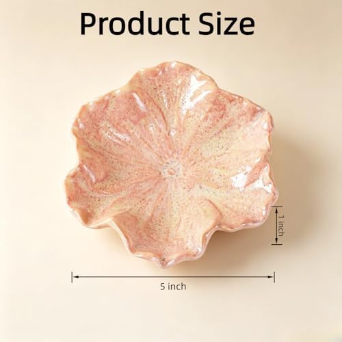 Flower Shaped Ceramic Jewelry Tray, Decorative Trinket Dish for Rings Earrings Necklaces, 5 Inch Ceramic Catchall Tray for Vanity Bathroom, Gift for Women (Pink) - Image 3