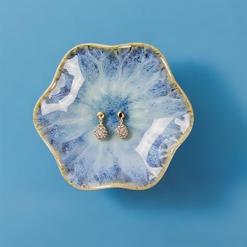 2Pcs Ceramic Jewelry Dish - Lotus Leaf Shape, for Ring Holder Necklace Small Key, Suitable for Mother Friend Sister, Gifts for Women, Cute Plate Trinket Tray, Home Decor (Light Blue-2PCS) - Image 2