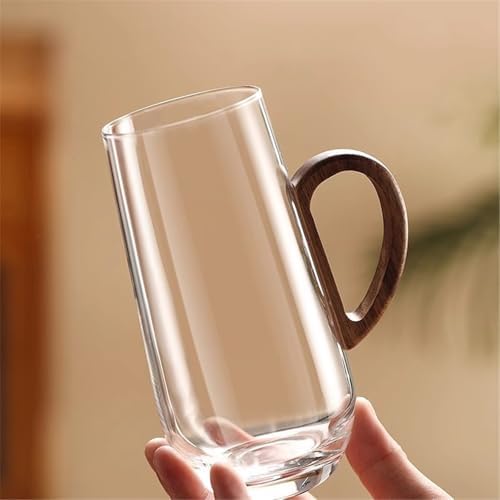 Glass Mug with Wooden Handle, Clear Borosilicate Glass Cup for Tea, Latte, Espresso Coffee and Juice, 17.6oz/500ml(Gris) - Image 3