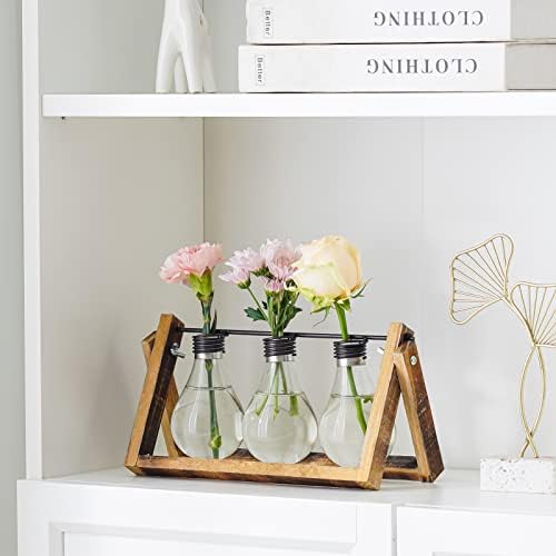 Marbrasse Plant Propagation Stations with Wooden Stand, Desktop Plant Terrarium Holder Bulb Vase, Glass Vase Container with Metal Swivel Holder for Hydroponics of Home Garden Office Decor Lover Gifts - Image 3
