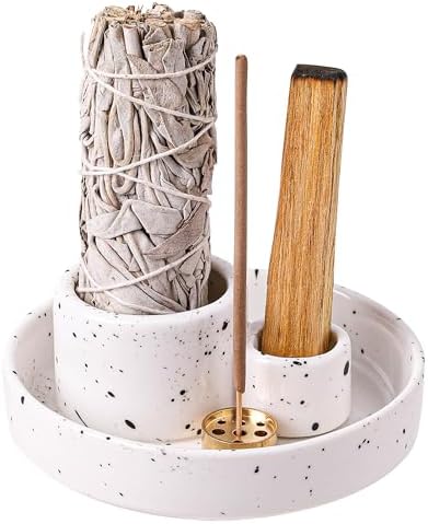 Ceramic Incense Holder, Palo Santo and Sage Holder, Vertical Stick Incense Burner, Inscents Ash Catcher for Spa Yoga Meditation Home Decor, Modern Minimalist White by HOCUROAY