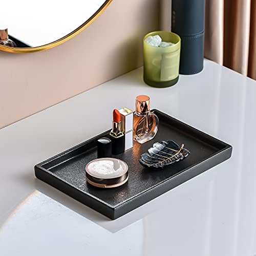 Ceramic Makeup Tray Redelaenor, Black Bathroom Accessories Holder for Kitchen Sink Organizer and Home Decorative Tray Rectangle Small Bathroom Sink Trays for Counter - Image 3