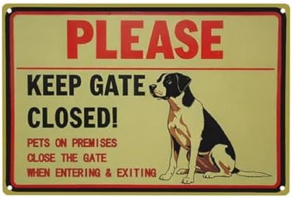 Vintage Metal 'Keep Gate Closed' Sign with Great Dane Illustration - 8x12 Inch Tin Warning Sign for Yard, Home, Kitchen, or Garage Decor - Red Border & Black Text for Easy Visibility, Home Wall Art by C-CHAIN