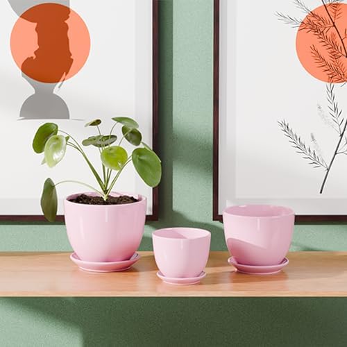 Pink Plant Pots,Ceramic Flower Pots Set of 3 with Drainage Holes & Saucers - Image 4