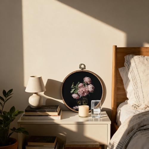 OFJE Vintage Moody Peony Floral Wall Art Decor, Decor, Dark Academia Floral Round Wall Hanging Decor, Dark Cottagecore Flower Framed Canvas Prints for Home Bedroom Living Room Decorations, 10x10 Inch - Image 2