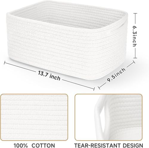 3 Pack Storage Baskets for Organizing, 13.7×9.5×6.3", White - Image 2
