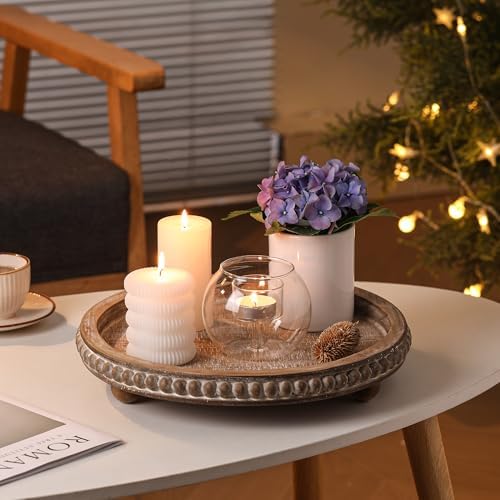 Decorative Coffee Table Tray, Brown Round Wooden Tray for Decor - Image 3
