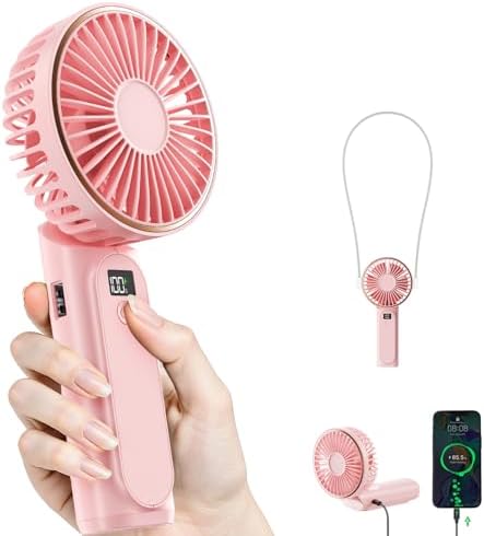 TUNISE Portable Handheld Fan, 4000mAh, 180 Adjustable, 6 Speed Wind, USB Rechargeable Foldable Fan with Real-Time Display by 3DGreetingCards