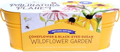 Buzzy Seeds Coneflower & Black-Eyed Susan Grow Kit, Metal Planter by BUZZY