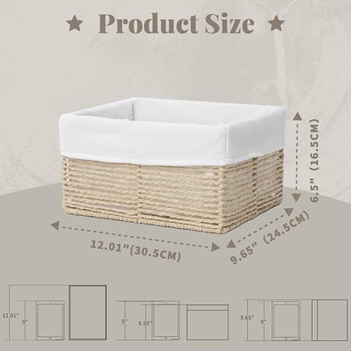 GYASVWU Hand-Woven Paper Rope Storage Baskets,Rectangular Wicker Baskets for Organizing,Decorative Woven Basket for Storage,Shelf Basket for Living Room,Storage Baskets for Pantry (Beige - Large) - Image 3