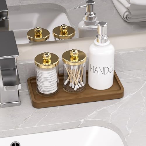 Weenson Small Bathroom Vanity Tray for Countertop Makeup Perfume Jewelry Decor Candle Keys, Bamboo Kitchen Tray for Soap Dispenser Spice, Small Toilet Tray for Sink 7.9" L x 4" W x 0.79" H Brown - Image 4