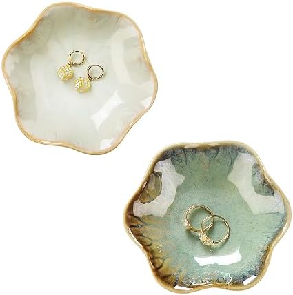 2PCS Ring Holder Dish, Small Key Bowl, Ceramic Trinket Tray Jewelry Dish Organizing Necklace Earrings for Mom Friend Sister, All Jewelries Are NOT Included. Light Green+Crystal Green.… by JAMEND+CLXP