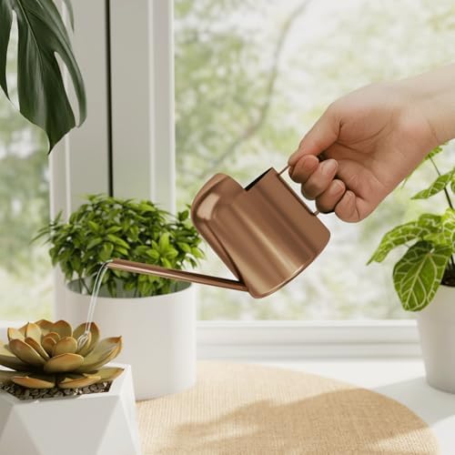 Bamworld Small Watering Can Indoor Outdoor Plant Metal Stainless Steel Long Spoutt Flowers Watering Cans for House Garden Plants 10OZ Watering Bottle Cute Decorative for Bonsai(Bronze) by Bamworld