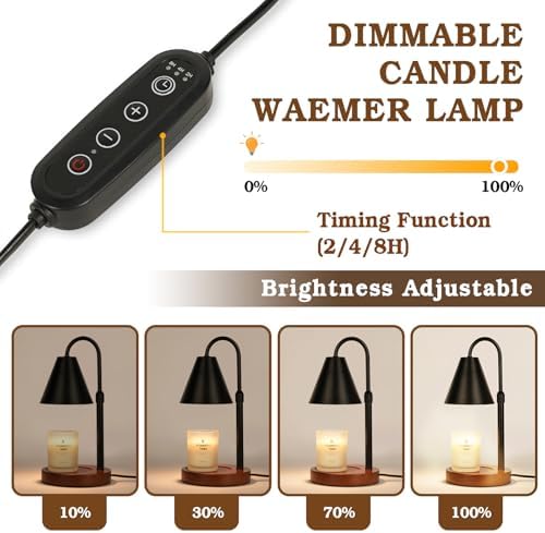 Candle Warmer Lamp with Timer Dimmable, Christmas Birthday Gifts for Women Mom, Adiustable Height Modern Candle Warmer Black Candle Lamp for Jar Candle, Home Decor Vintage Wax Warmer with 2 Bulbs - Image 3