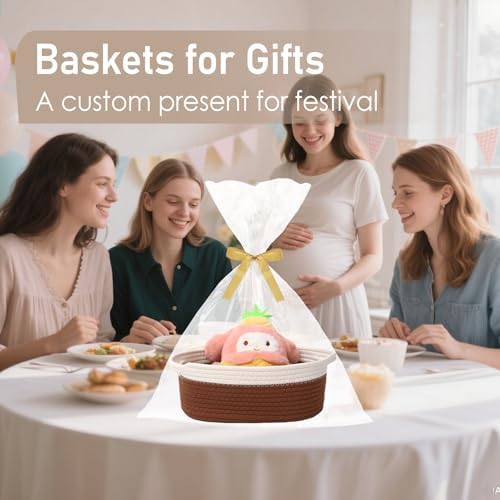 JMvicyroam Small Woven Basket, Empty Gift Basket, White&Brown/1 Pack - Image 4