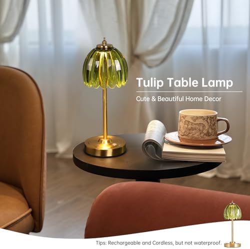 Shenmoyl Tulip Table Lamp with 5000mAh Battery & Touch Control, Cordless Table Lamp with 3 Colors, Dimmable Rechargeable Table Lamps for Bedroom, Nightstand, Living Room, Entryways (Green Tulip) - Image 6