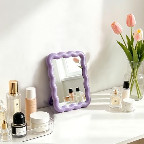 Wave Table Desk Vanity Makeup Mirror Small Make Up Office Mirror Purple - Image 5