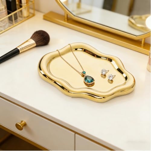 Ceramic Jewelry Tray Trinket Dish, Cloud Shaped, Gold - Image 4