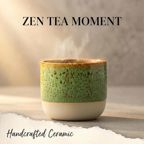 Ceramic Tea Cups 7oz Japanese Style Ceramic Tea Set, Tea Cup, Herbal Tea Coffee Cup, Espresso Cups Small Modern Yerba Mate Ceramic Mate Cup Sets of 4 Green - Image 2