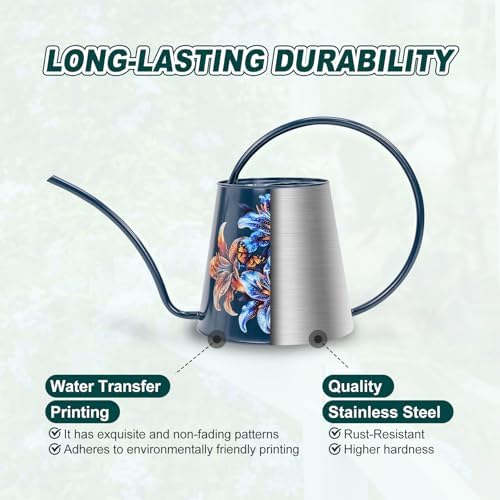 2L Long Spout Watering Can, Stainless Steel (Lilium Brownii) - Image 4