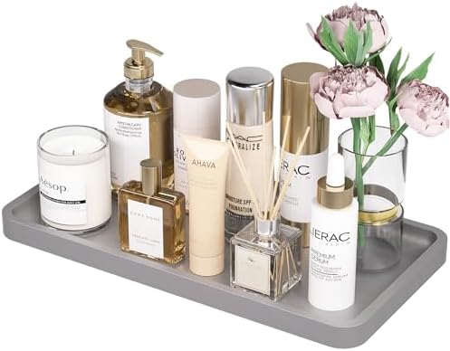 Weenson Bathroom Vanity Tray for Perfume Makeup Jewelry Decor Candle, Bamboo Kitchen Tray for Soap Dispenser Spice, Coffee, Toilet Tank Tray Nightstand Silver 11.81”L x 6.1”W x 0.79”H by Weenson
