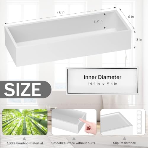 ZHWS Toilet Paper Basket, Bathroom Basket, Toilet Tank Tray for Storage Toiletries, Back of Toilet Organizer, Bathroom Vanity Tray for Makeup, Decorative Tray, Toilet Tank Basket 15" x 6" x 3 White - Image 3