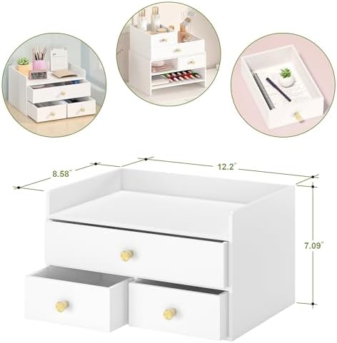 Bamboo Desk Organizer - Stackable, No Assembly Required, Ideal for Office/Home Use - Perfect for Toiletries, Stationery, Accessories. (White, Fence three Desk Organizer) - Image 2