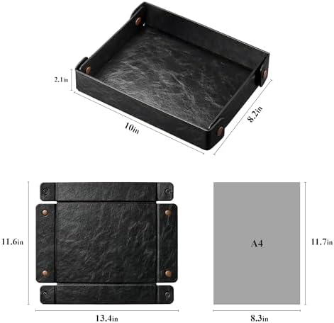 Valet Tray Organizer, Faux Leather Key Storage Tray, Catch All | Black - Image 4