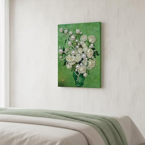 DIY Pearl Painting with Frame, Creative Design, Handmade Stress-Relieving Home Wall Decoration, Includes Frame and Tools-White Rose - Image 4
