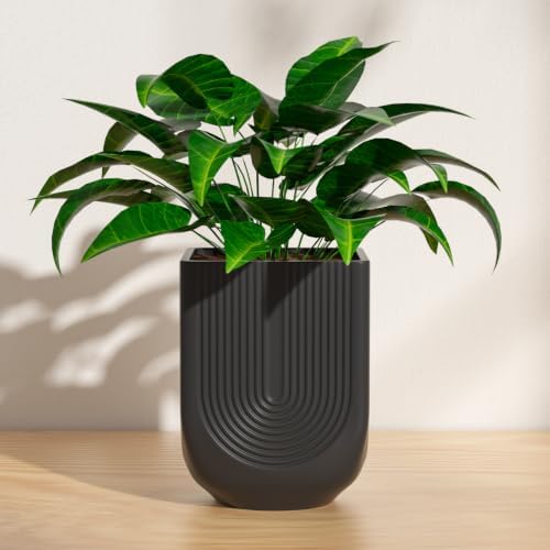 Ceramic Planter, 6 Inch Square Plant Pot with Drainage, Matte Black by XiHuaer