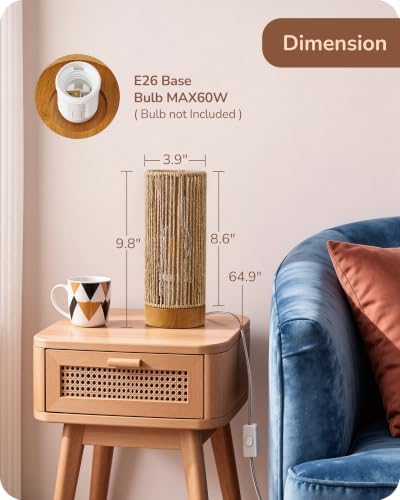 EDISHINE Rattan Table Lamp 9.85", Rosewood Color Wood Base, No Assembly - Image 4