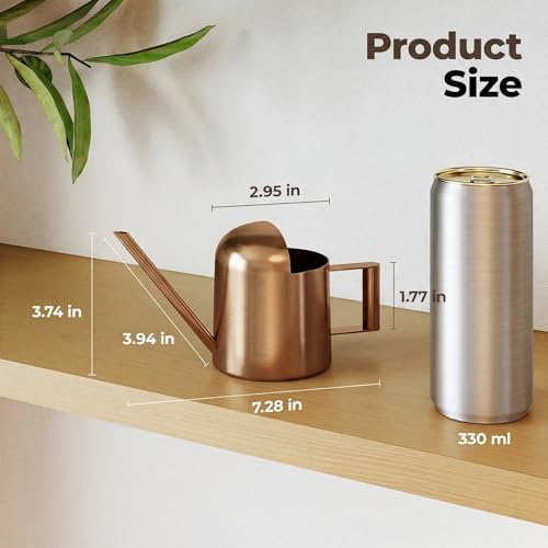 Bamworld Small Watering Can Indoor Outdoor Plant Metal Stainless Steel Long Spoutt Flowers Watering Cans for House Garden Plants 10OZ Watering Bottle Cute Decorative for Bonsai(Bronze) - Image 2