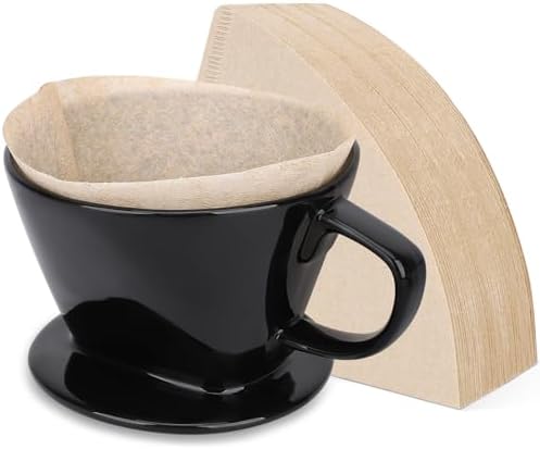 Segarty Pour Over Coffee Maker Set, Single Cup Black Ceramic Coffee Dripper with 200PCS Size #2 Cone Filter Paper, Slow Drip Pourover Brewer for Home Office Travel Camping by Segarty