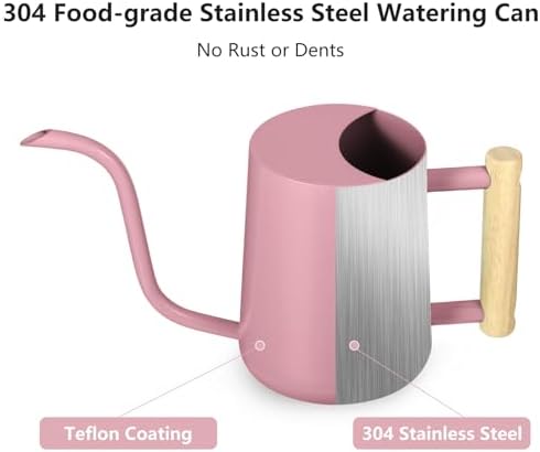 Watering Can Indoor Plants, 35oz Small Indoor Stainless Steel Metal Watering Can Modern Decorative Watering Pot with Long Spout for Indoor House Plant Bonsai Garden Flowers (Pink) - Image 5