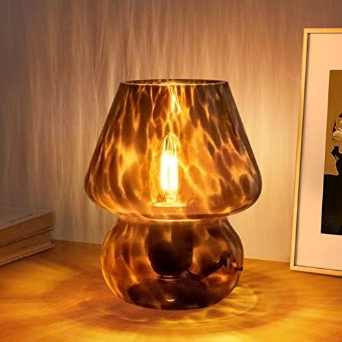 ONEWISH Mushroom Lamp Small Vintage Table Lamp for Bedroom Nightstand, Bedside Lamp Translucent Glass Stepless Dimmable, Murano Aesthetic Home Decor for Living Room Kitchen(Black) by onewish