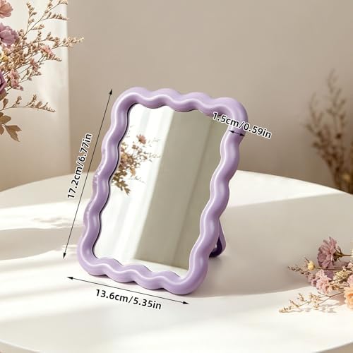 Wave Table Desk Vanity Makeup Mirror Small Make Up Office Mirror Purple - Image 2