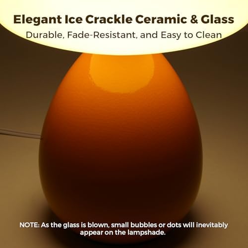 Mushroom Lamp, Vintage Small Table Lamp for Bedroom, Ice Crack Ceramic LED Night Light for Kids, Mid Century Modern Bedside Lamp for Nightstand, Living Room, Home Decor Gift Ideas for Women, Orange - Image 5