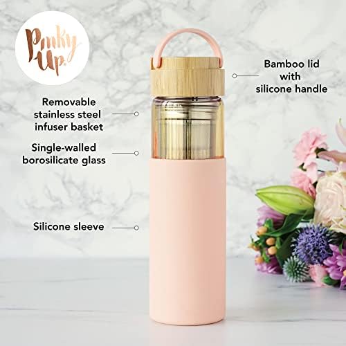 Pinky Up Dana Travel Infuser Mug with Silicone Sleeve, Double Walled Insulated Travel Tumbler with Loose Leaf Tea Strainer, Travel Coffee Mug, Perfect for Iced Coffee, 16 oz, Coral - Image 2
