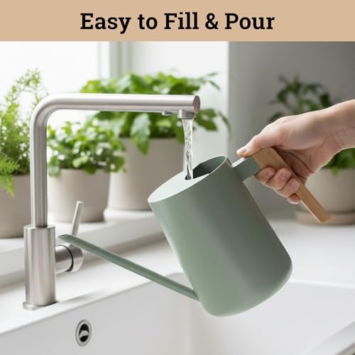 Metal Small Indoor Watering Can with Long Spout & Real Wood Handle, 35oz - Image 4