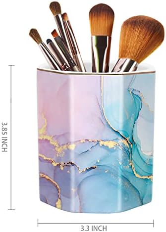 Ceramic Marble Pen Holder, Cute Stationery Holder for Office, Makeup Brush Holder for Girl Women, Colorful Green - Image 2