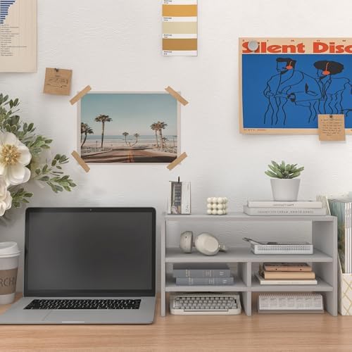 Wood Standing Desk Organizer with Five Storage Spaces, Desk Organizer Shelves with Storage for Classroom, Office, White - Image 4