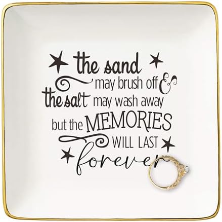 NZY Beach Life Memory Gifts for Women Best Friends Bestie BFF-Leaving Farewell after Holiday,Shared Happy Vacation Memories Gifts-Jewelry Tray Trinket Holder Ring Dish-The Sand May Brush Off by NZY