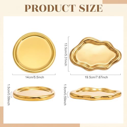 Patelai 2 Pcs Ceramic Jewelry Tray, Cloud Trinket Dish for Women Gold - Image 3