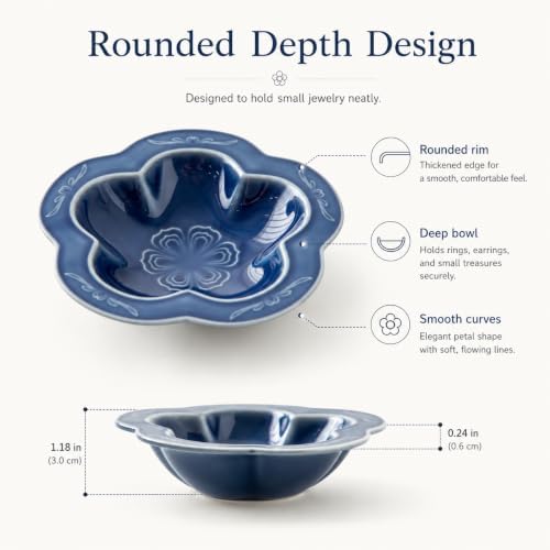 Blue Flower Ceramic Jewelry Dish Tray, Blue Wabi-Sabi Flower Trinket Tray, Glazed Ring Holder Organizer for Earrings Necklace Keys, Minimalist Vanity Decor Catchall Dish, Gift for Women - Image 7