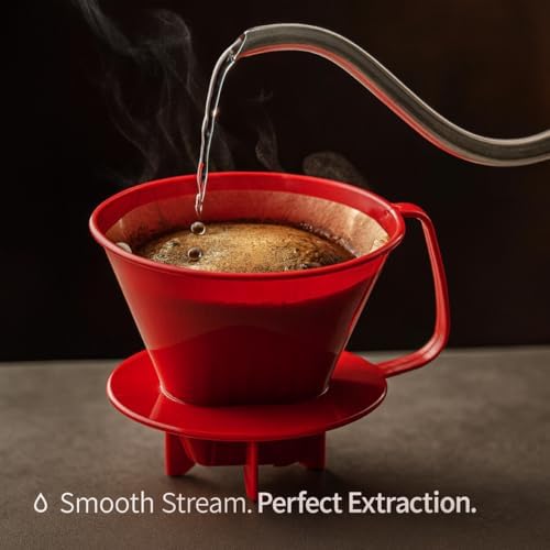 Fino Pour-Over Coffee Brewing Filter Cone, Number 4-Size, Red, Brews 8 to 12-Cups - Image 5